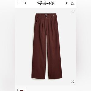 MADEWELL Harlow Wide Leg Drapey Twill Pant in Chocolate Raisin. Loose fit.
